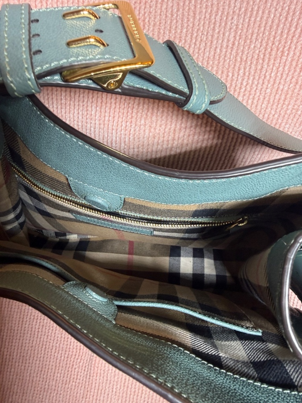 Burberry Teal Leather Bucket Shoulder Bag - Picture 4 of 10